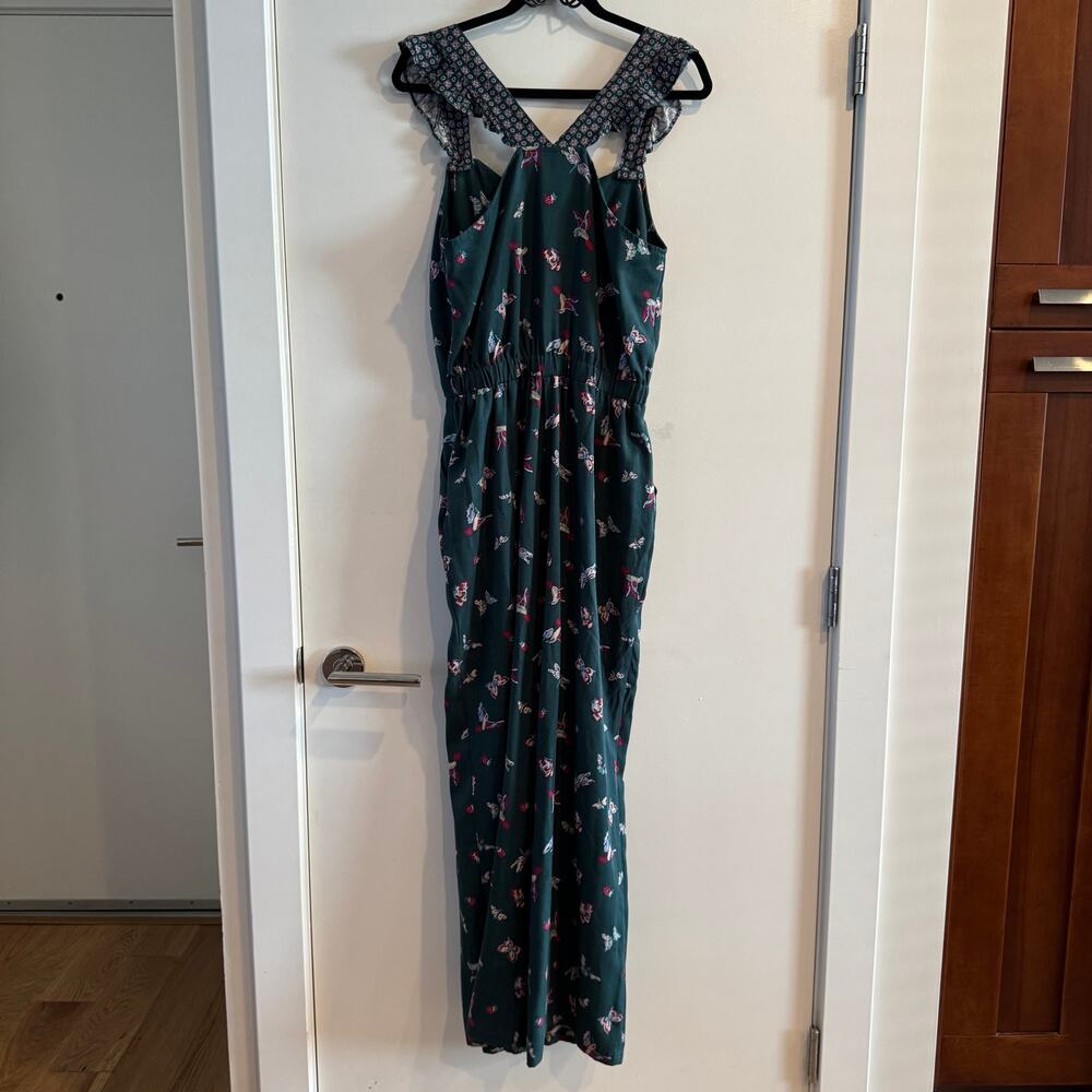 Matilda Jane Evergreen Dream Jumpsuit Teal Green Print Ruffle Sleeveless Sz S - Picture 8 of 10